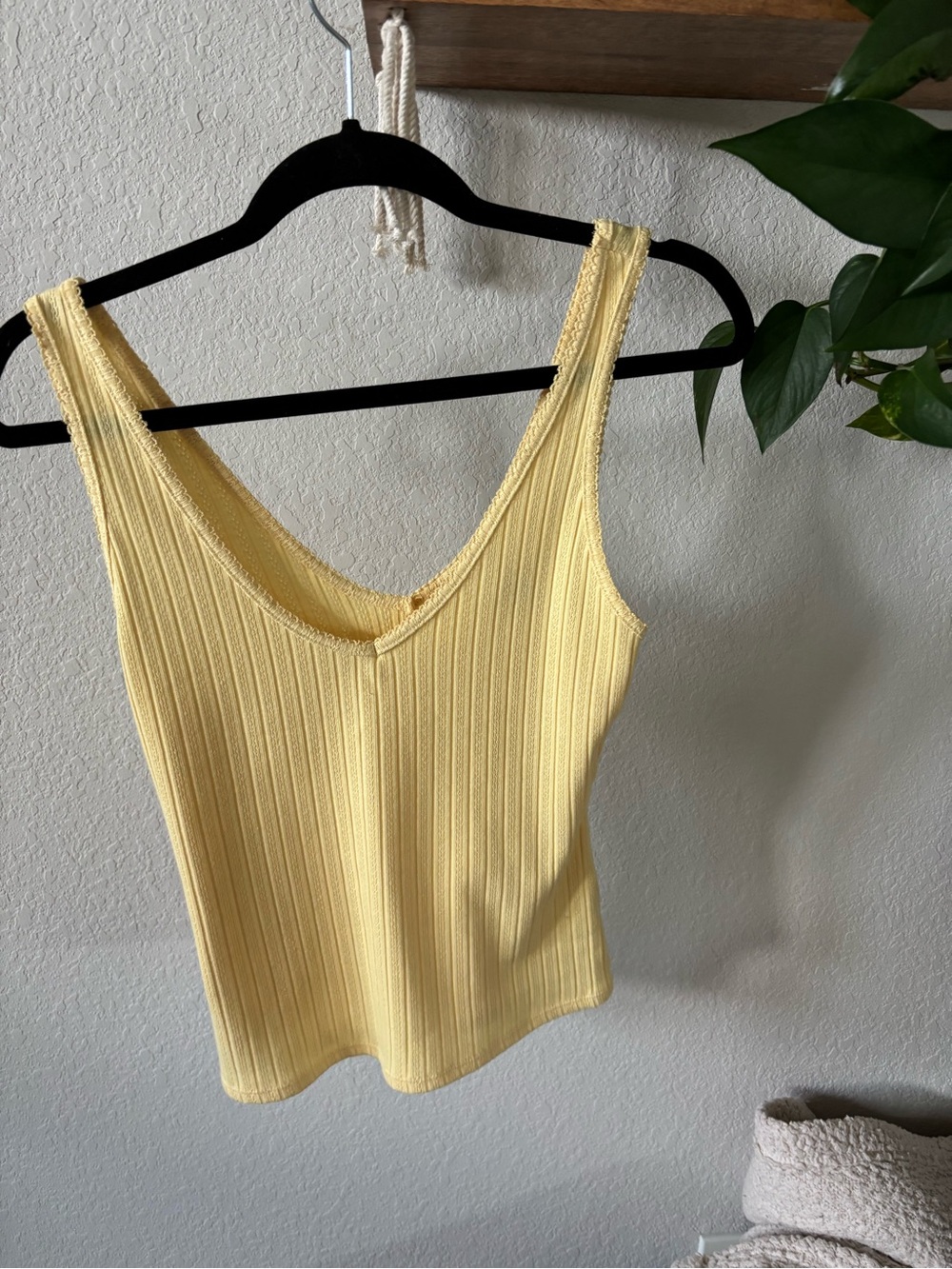 Yellow pointelle tank top size small